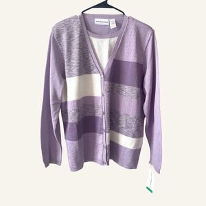 Alfred Dunner Sweater Purple Long Sleeve Crew Neck Button Accent Size Large NWT